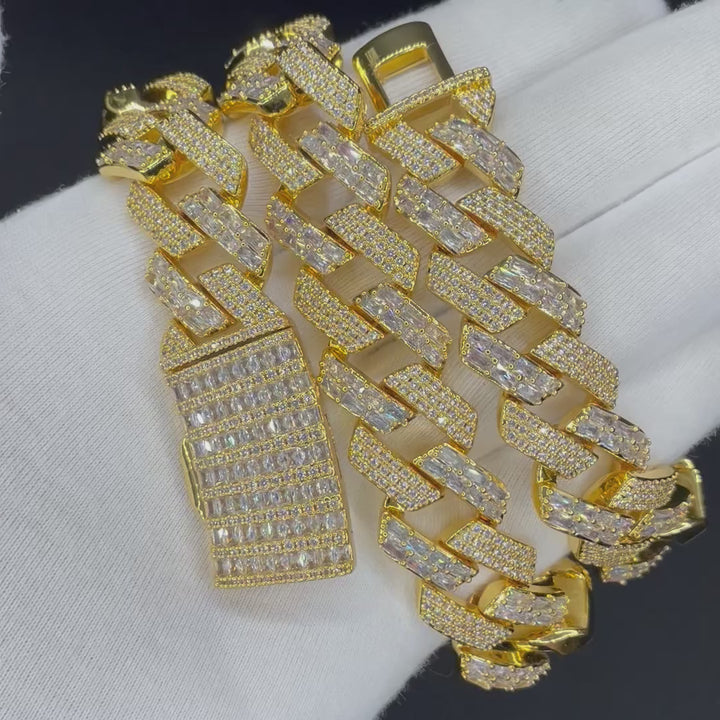 20MM Duo Stones Baguette Clasp Iced Out Diamond Necklace Chain