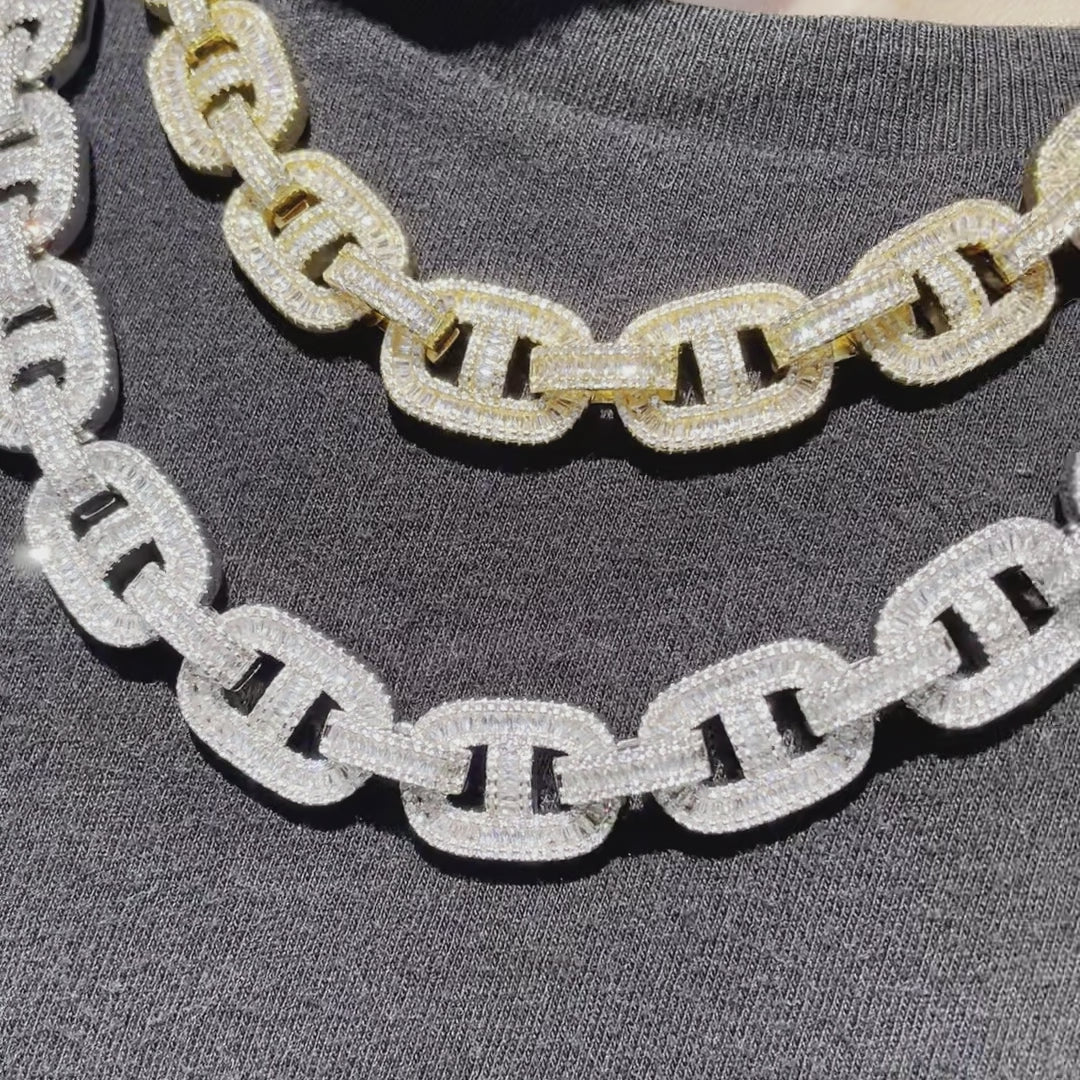 14MM Baguette Miami Cuban Link Iced Out Diamond Necklace Chain