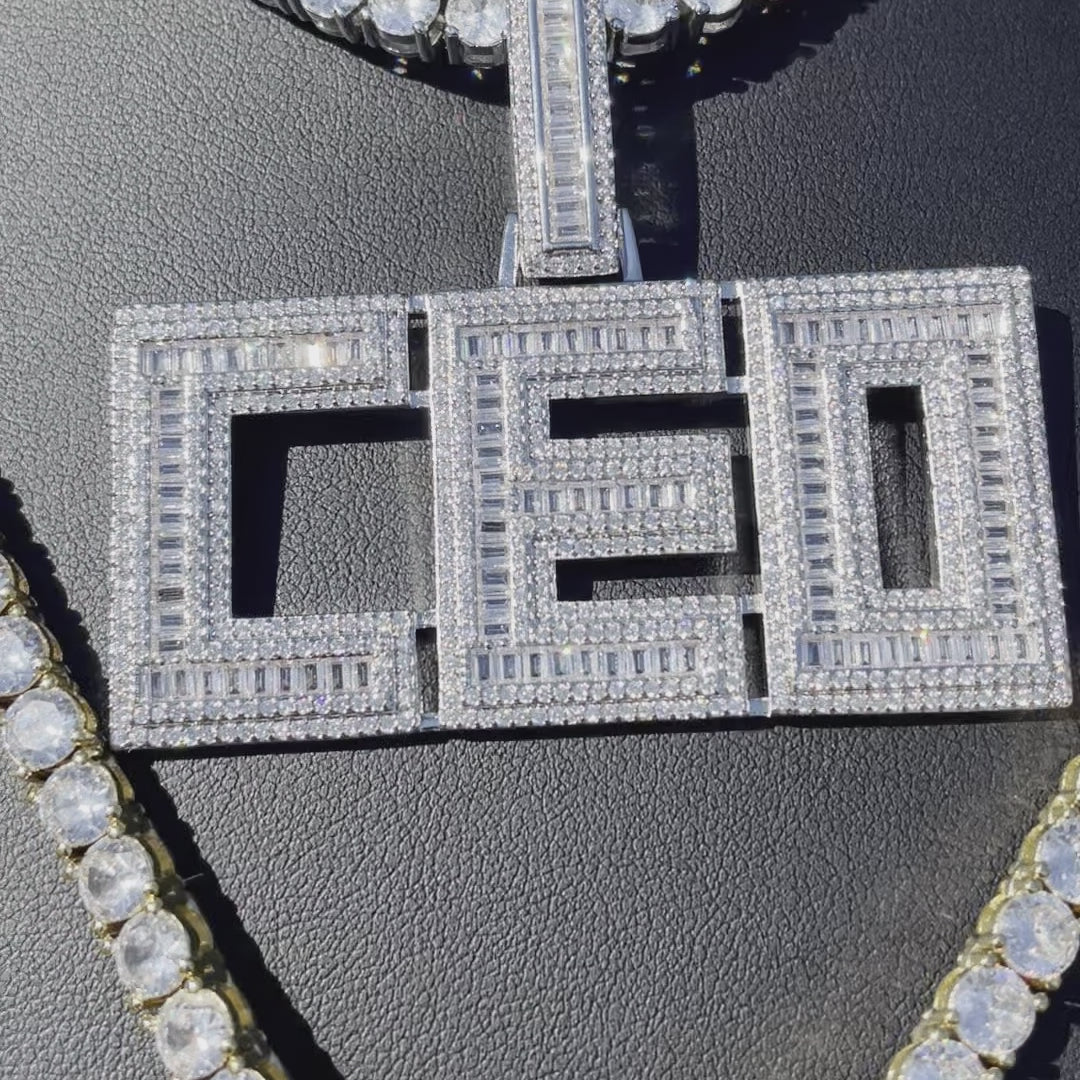 CEO Iced Out Letter Diamond Pendant Necklace