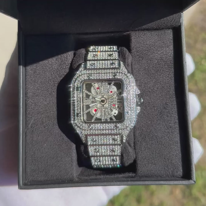 Skeleton Red Dial VVS Iced Out Diamond Designer Watch