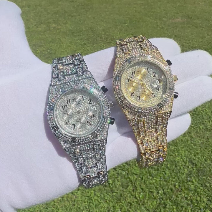 Bust Down Date Chronograph Iced Out Diamond Watch