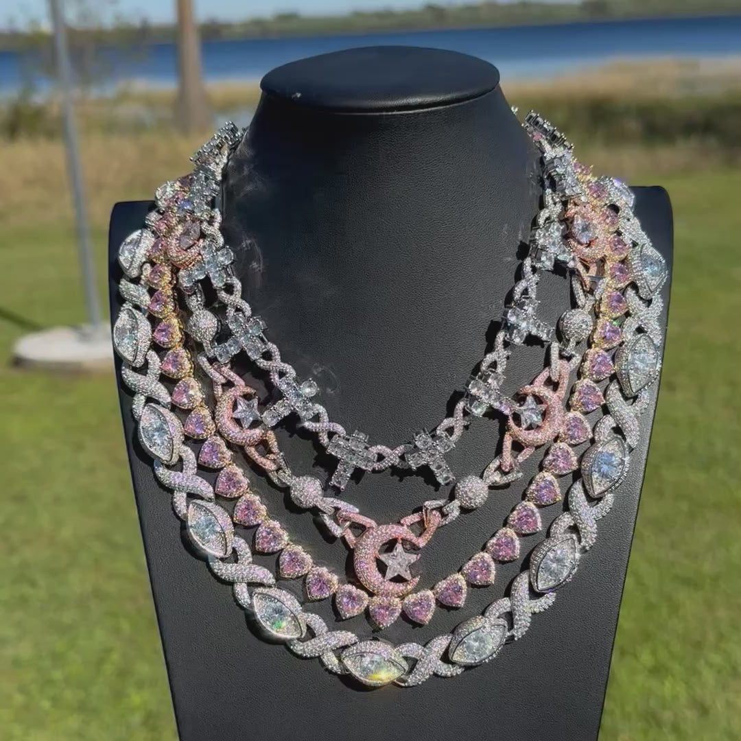 10MM Heart Shaped Clustered Iced Out Diamond Necklace Chain