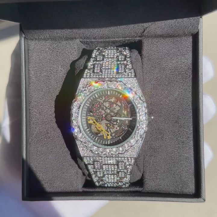 Self-Wind Mechanical Skeleton Iced Out Diamond Watch