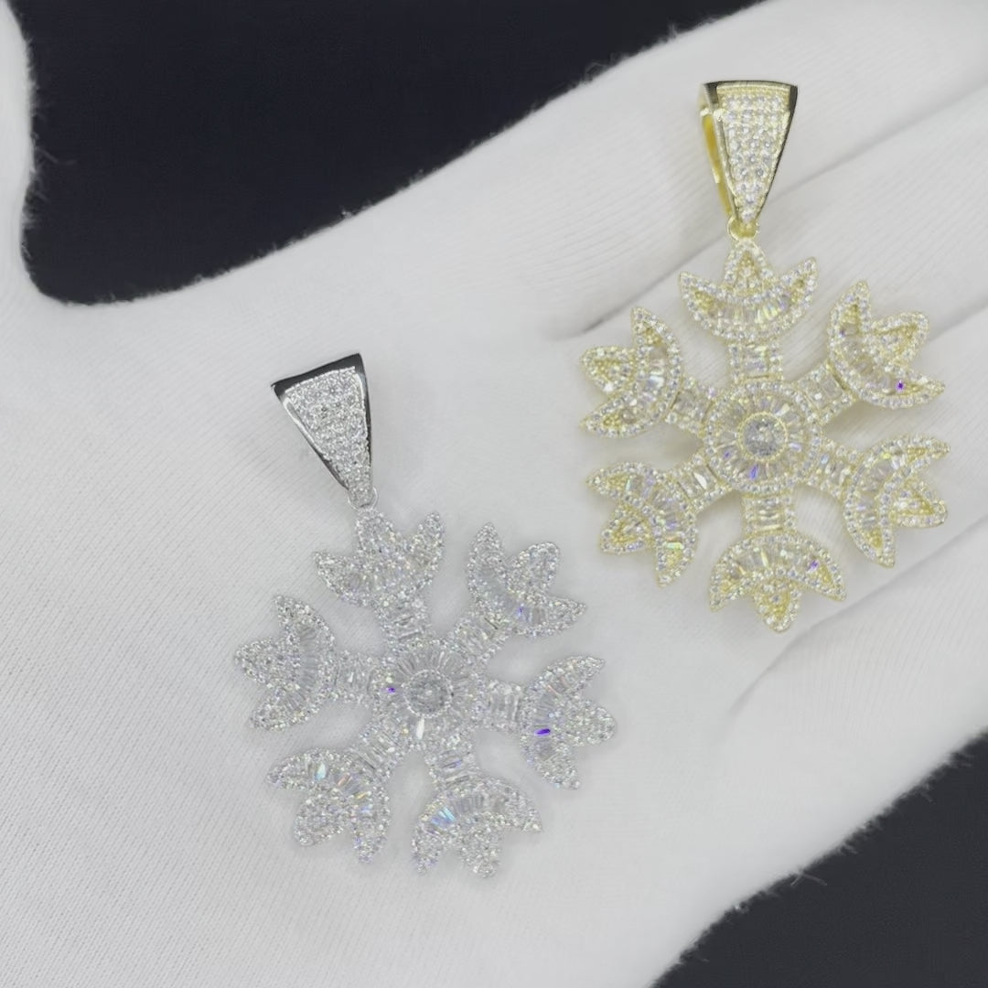 Snowflake Baguette-Tennis Edition Iced Out Diamond Pendant Necklace