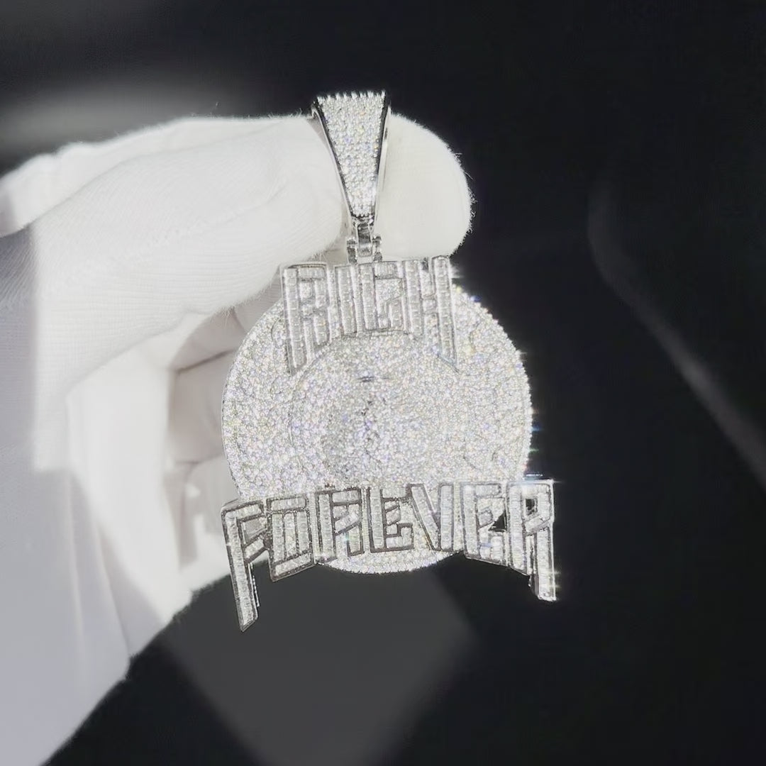 Rich Forever Money Bag Iced Out Letter Diamond Pendant Necklace