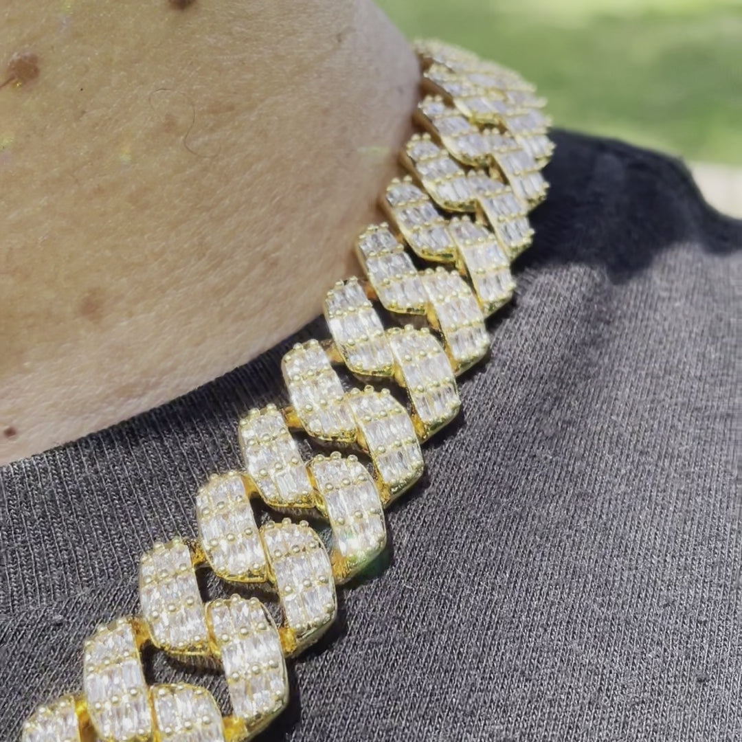 15MM Baguette Iced Out Diamond Necklace Chain