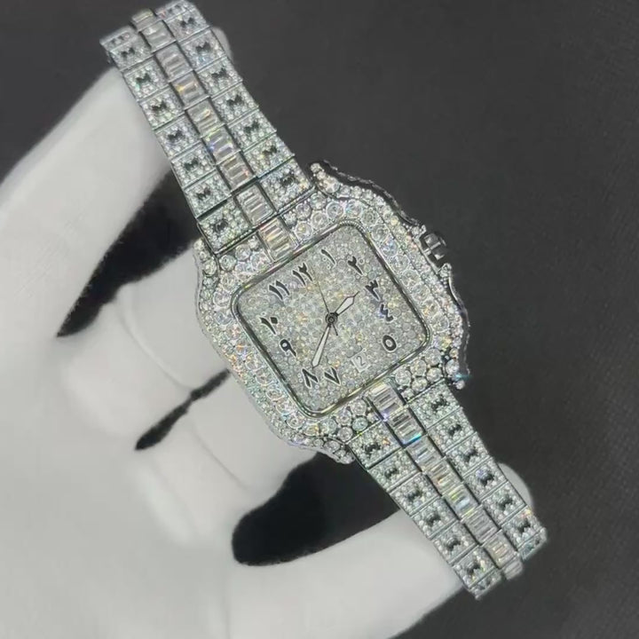 VVS Arabic Numerals Square Dial Iced Out Diamond Watch