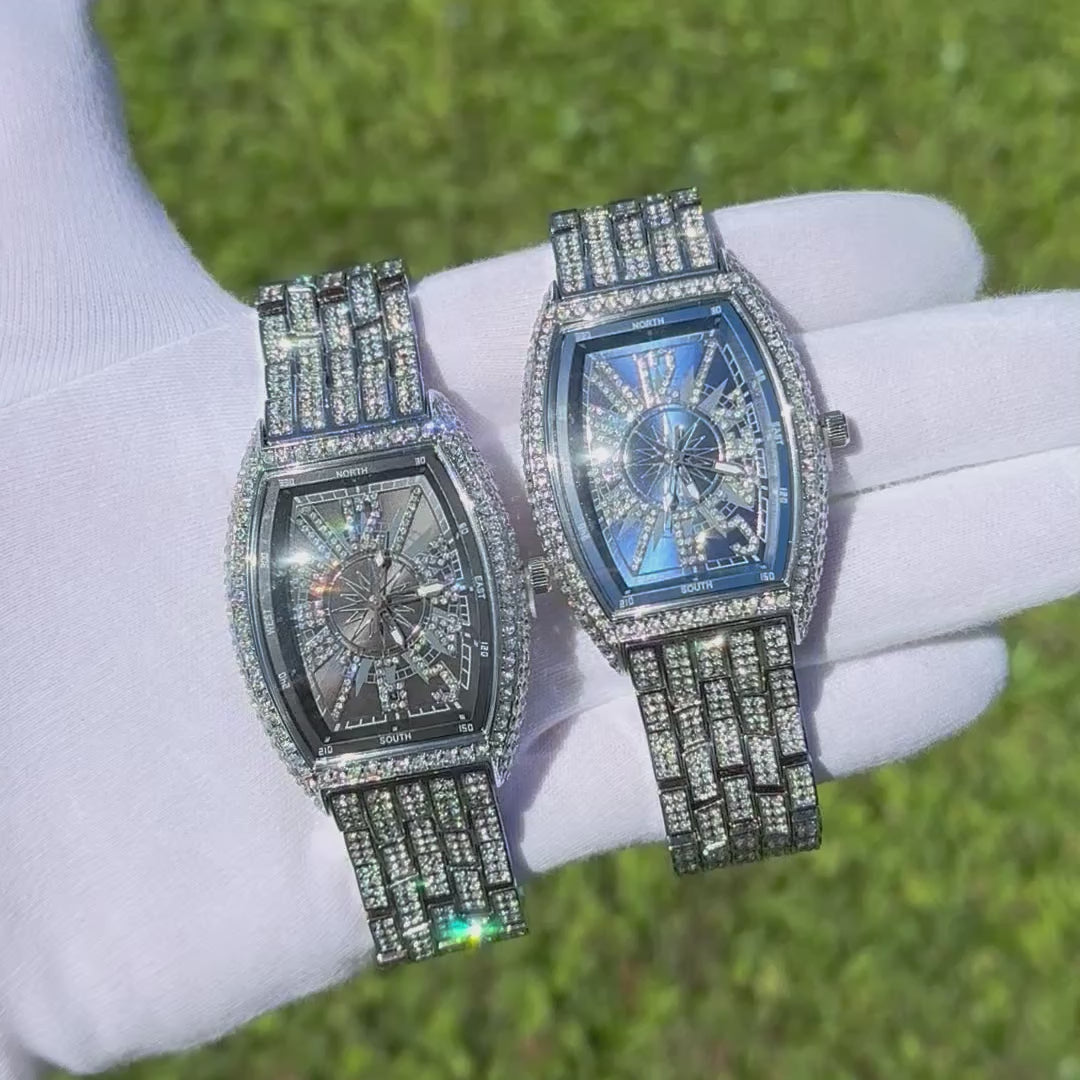 Star Sky Compass Dial Bling Iced Out Diamond Watch