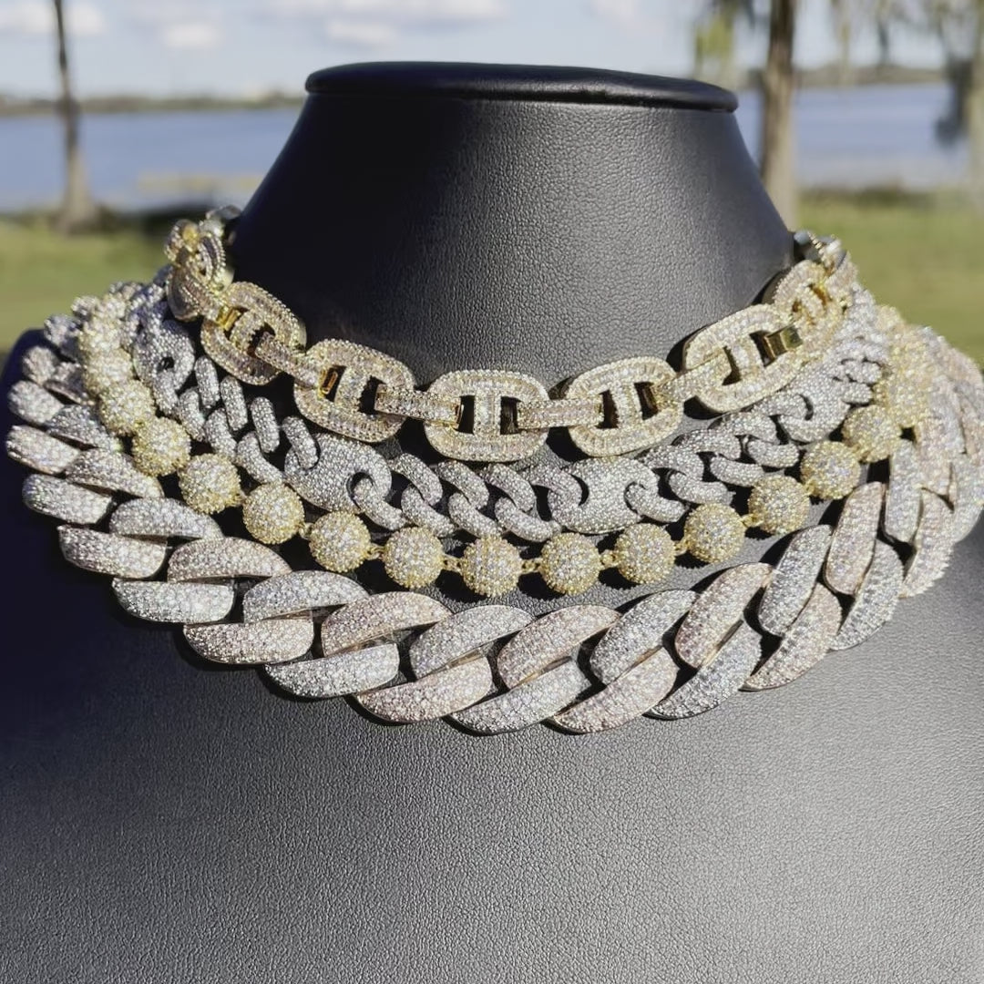 12MM Miami Cuban Bean Link Iced Out Diamond Necklace Chain