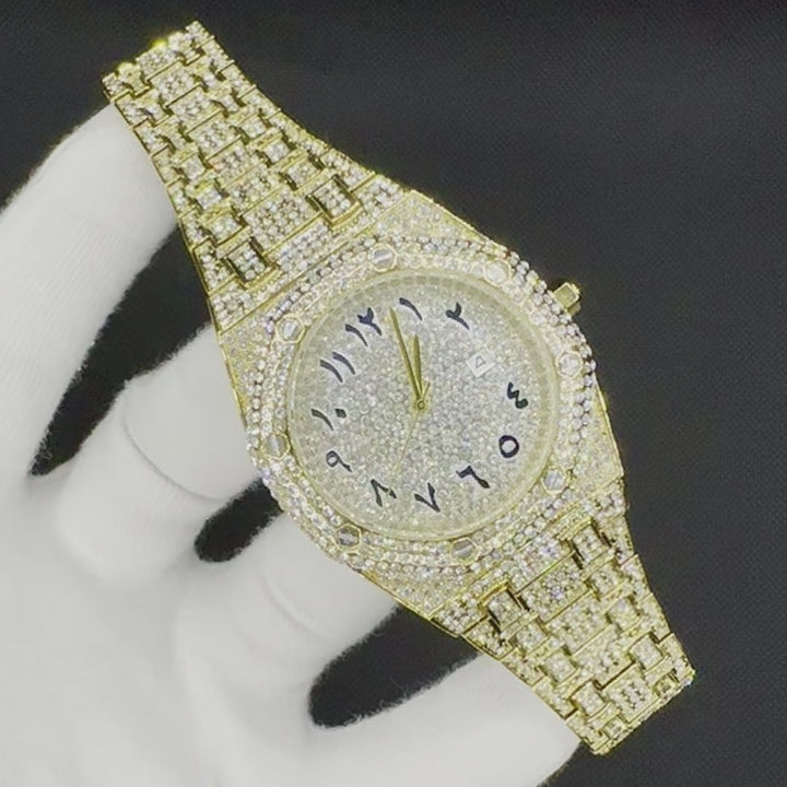 Bust Down Date Arabic Numerals VVS Iced Out Diamond Watch