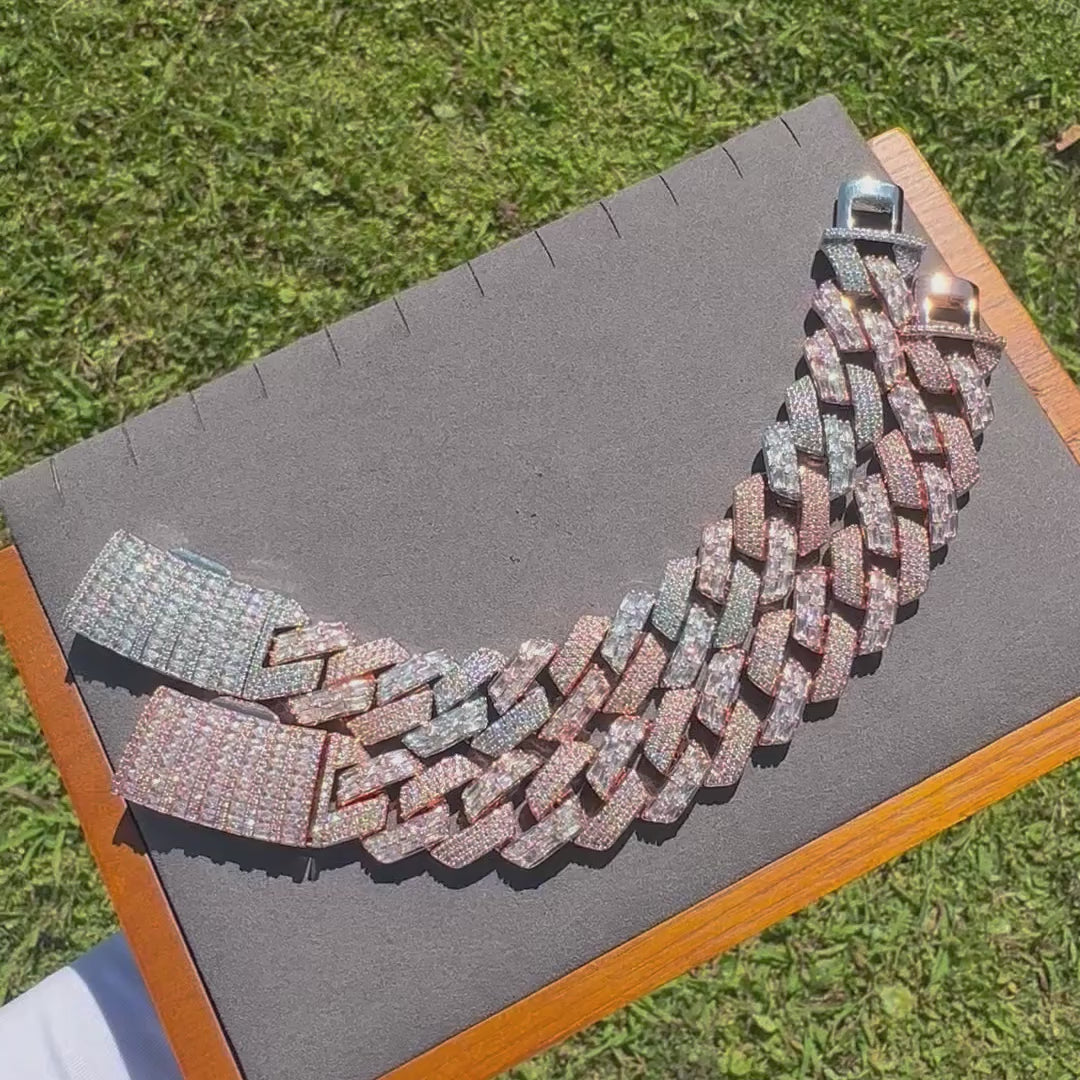 13MM Duo Stones Baguette Clasp Iced Out Diamond Bracelet