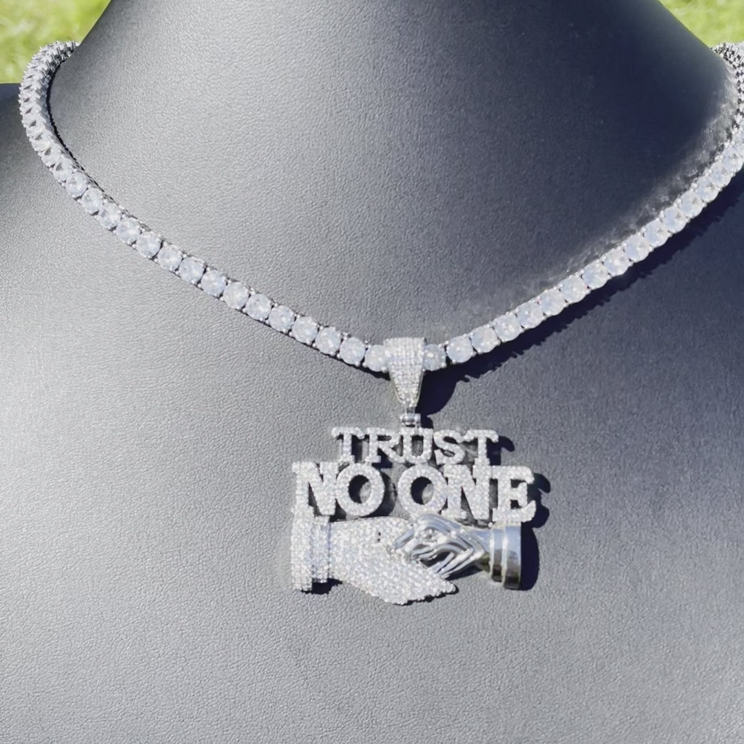 Trust No One Iced Out Letter Diamond Pendant Necklace
