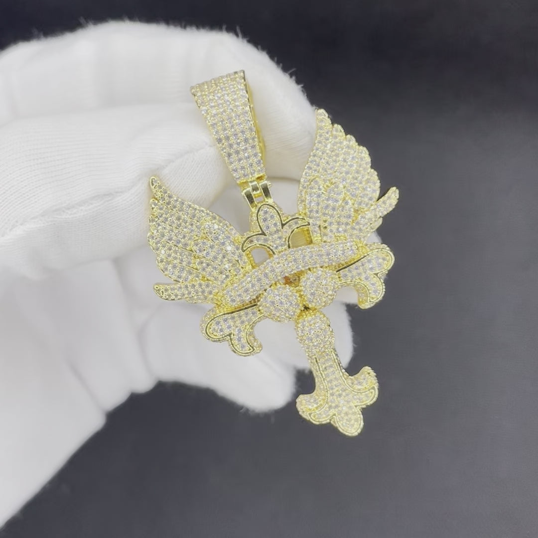 Cross Angel Wings Edition Iced Out Pendant