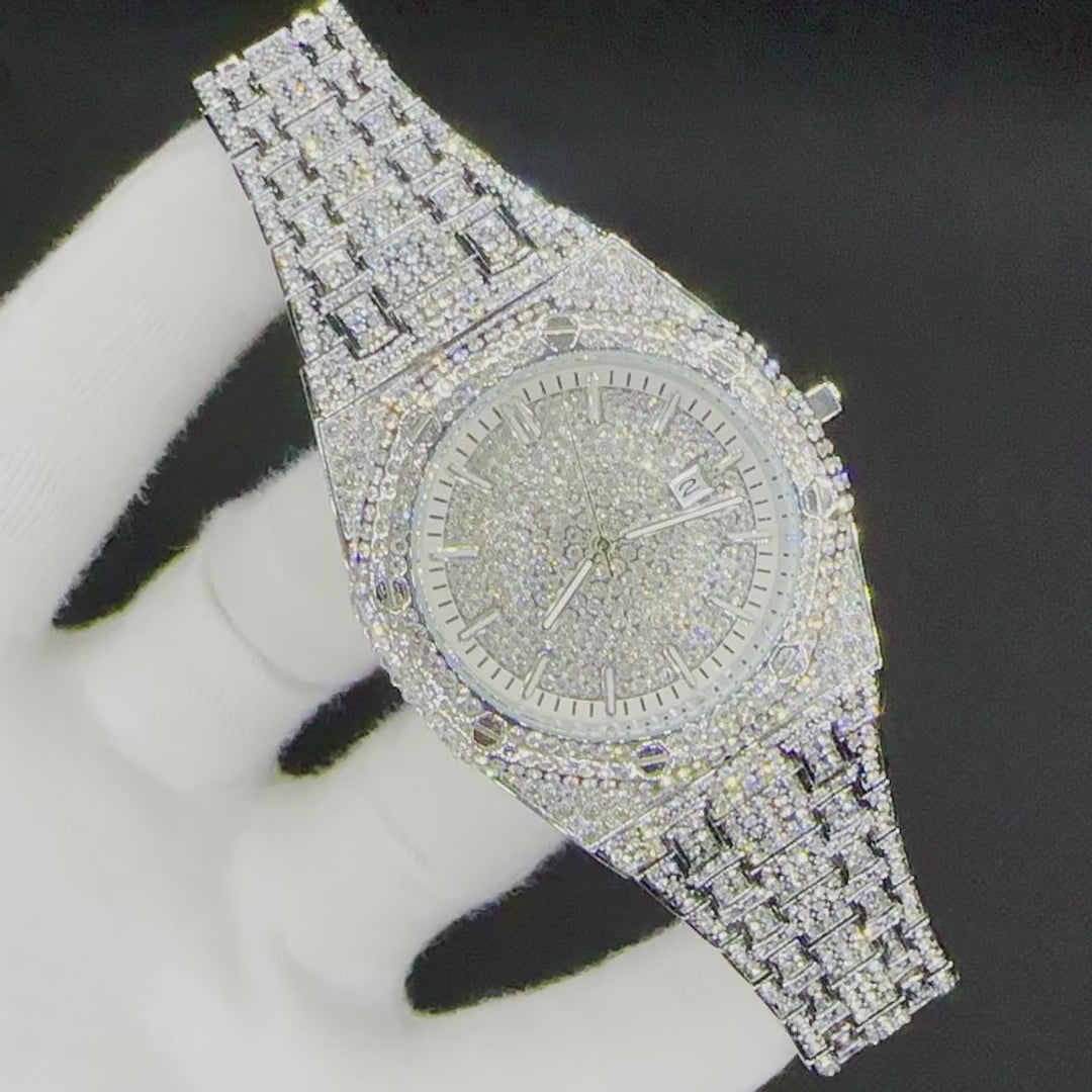 Luxury Bust Down Date VVS Iced Out Diamond Watch