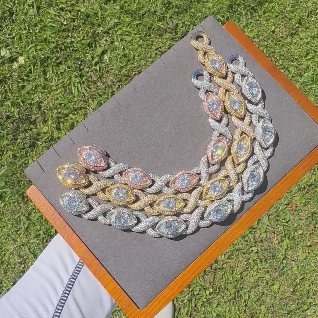 10MM Infinity Eye Cuban Link Iced Out Diamond Bracelet