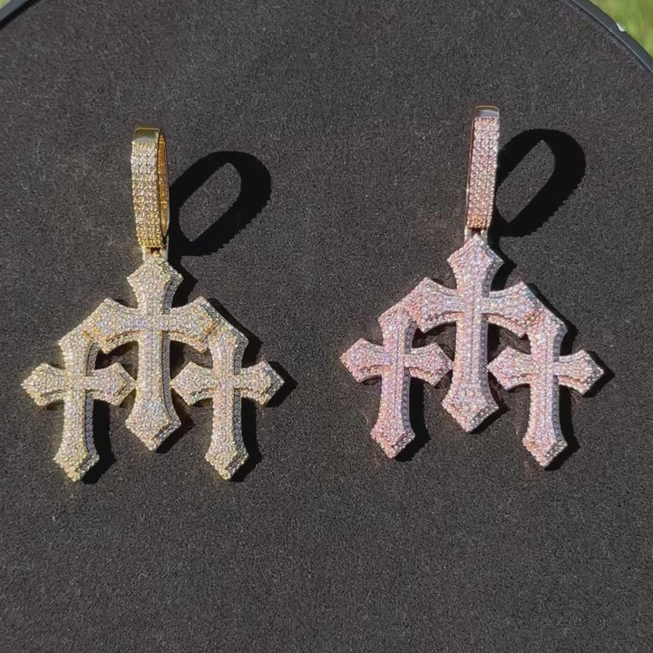 Triple Cross Iced Out Diamond Pendant Necklace