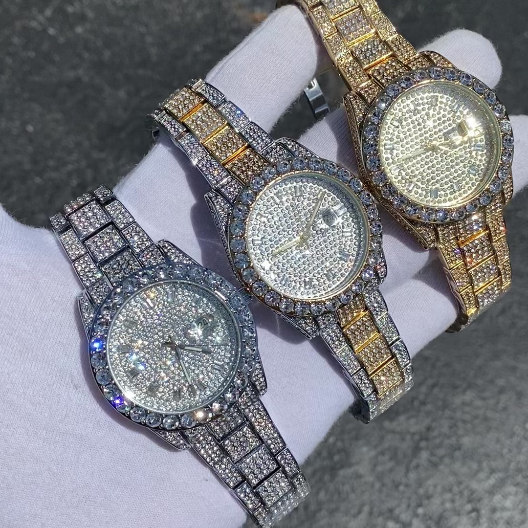 Double Diamond For Numerals and Cover Bling Iced Out Watch