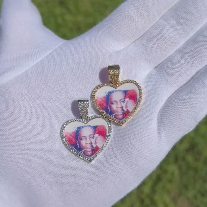 Heart Tennis Bail Solid Back Custom Photo Picture Pendant Necklace