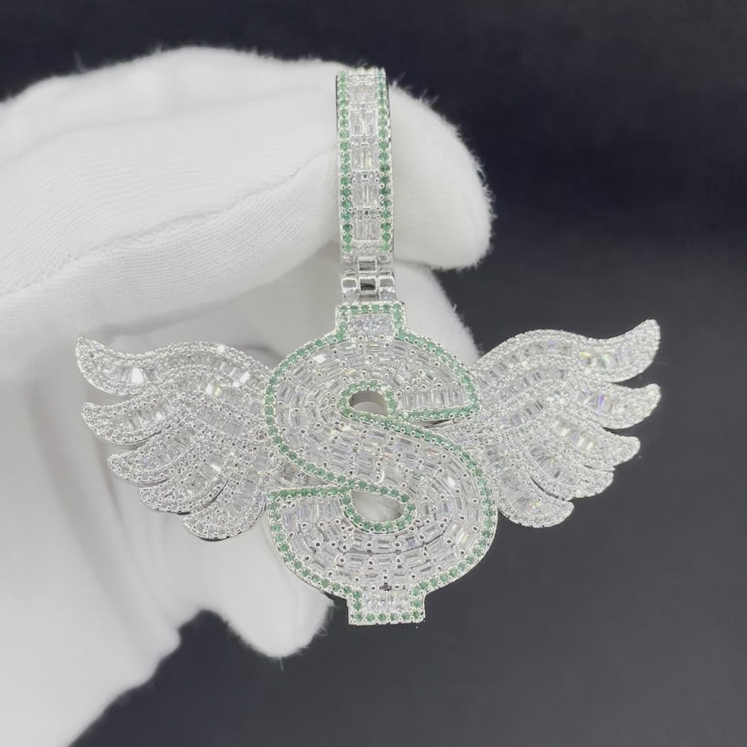 Dollar Sign with Wings Iced Out Diamond Pendant
