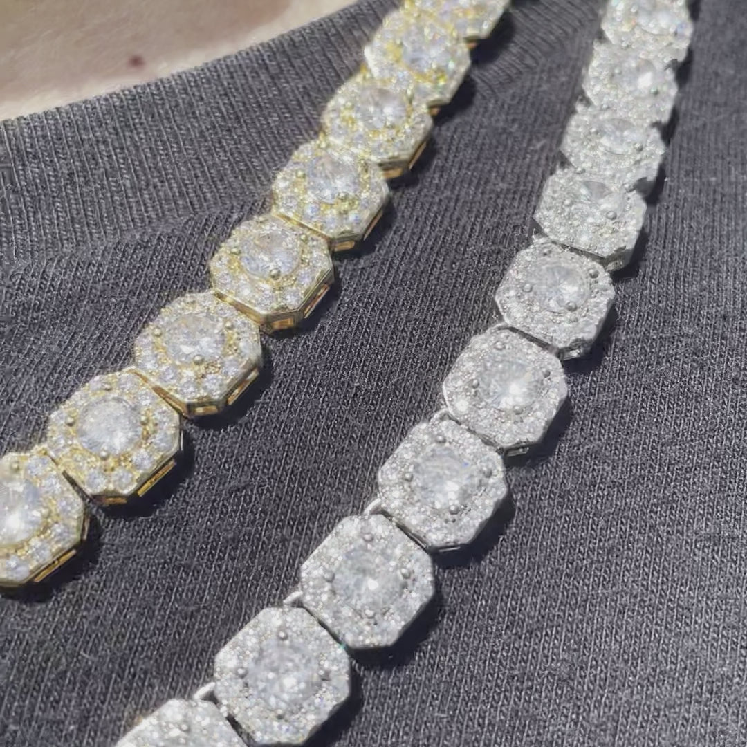 9MM Square Clustered Tennis Iced Out Diamond Necklace Chain