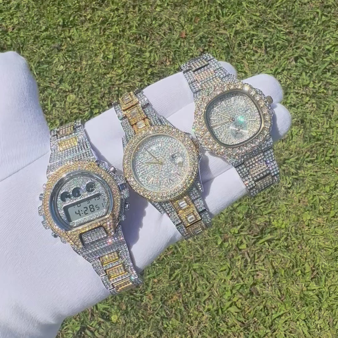 Day Date Roman Numerals VVS Iced Out Diamond Watch