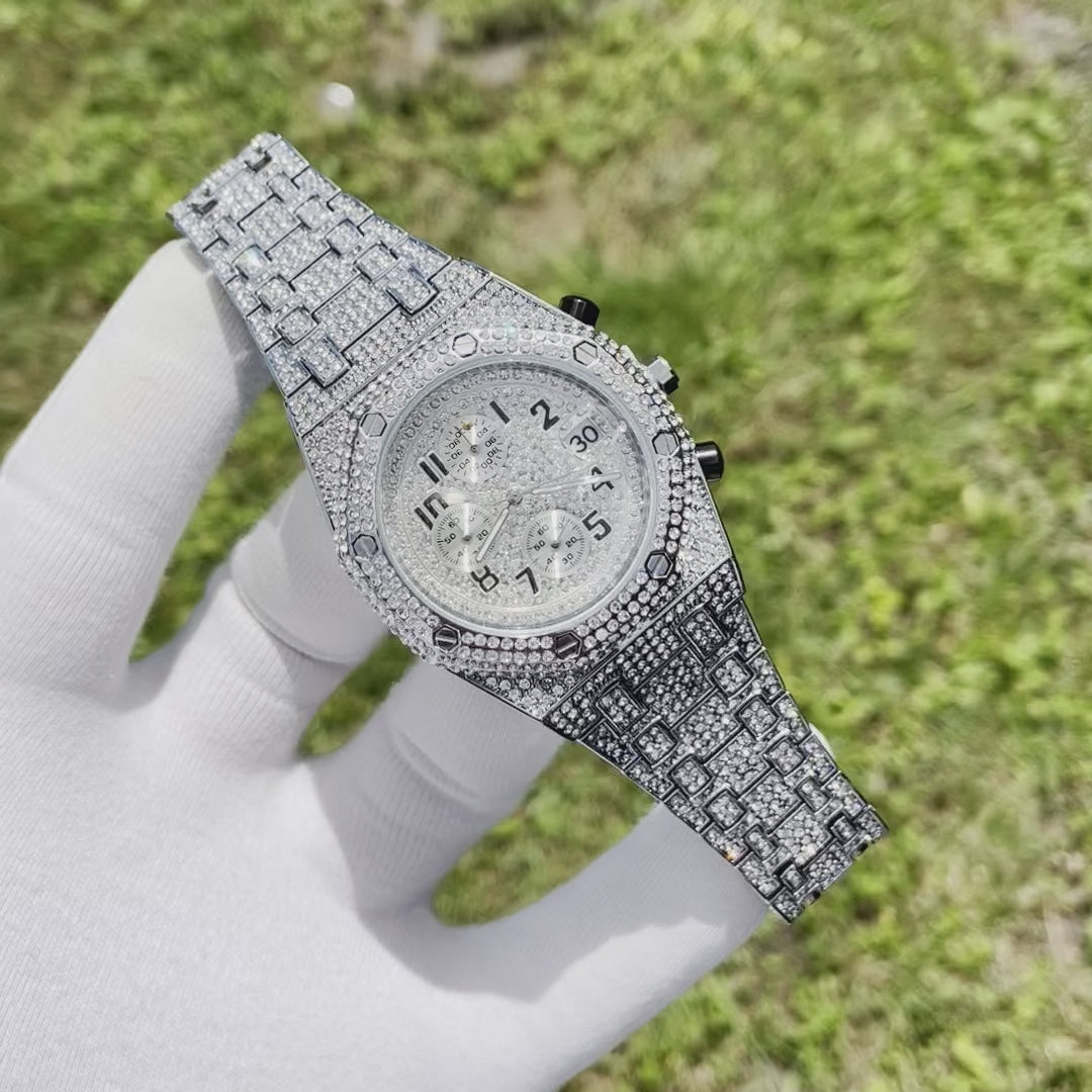 Bust Down Date Chronograph Iced Out Diamond Watch
