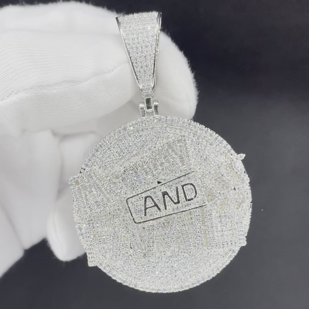 Money And Family Round Iced Out Letter Diamond Pendant