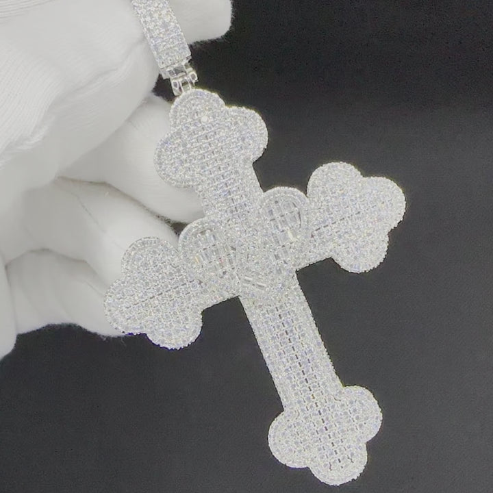 Cross Heart Full Paved Iced Out Diamond Pendant Necklace