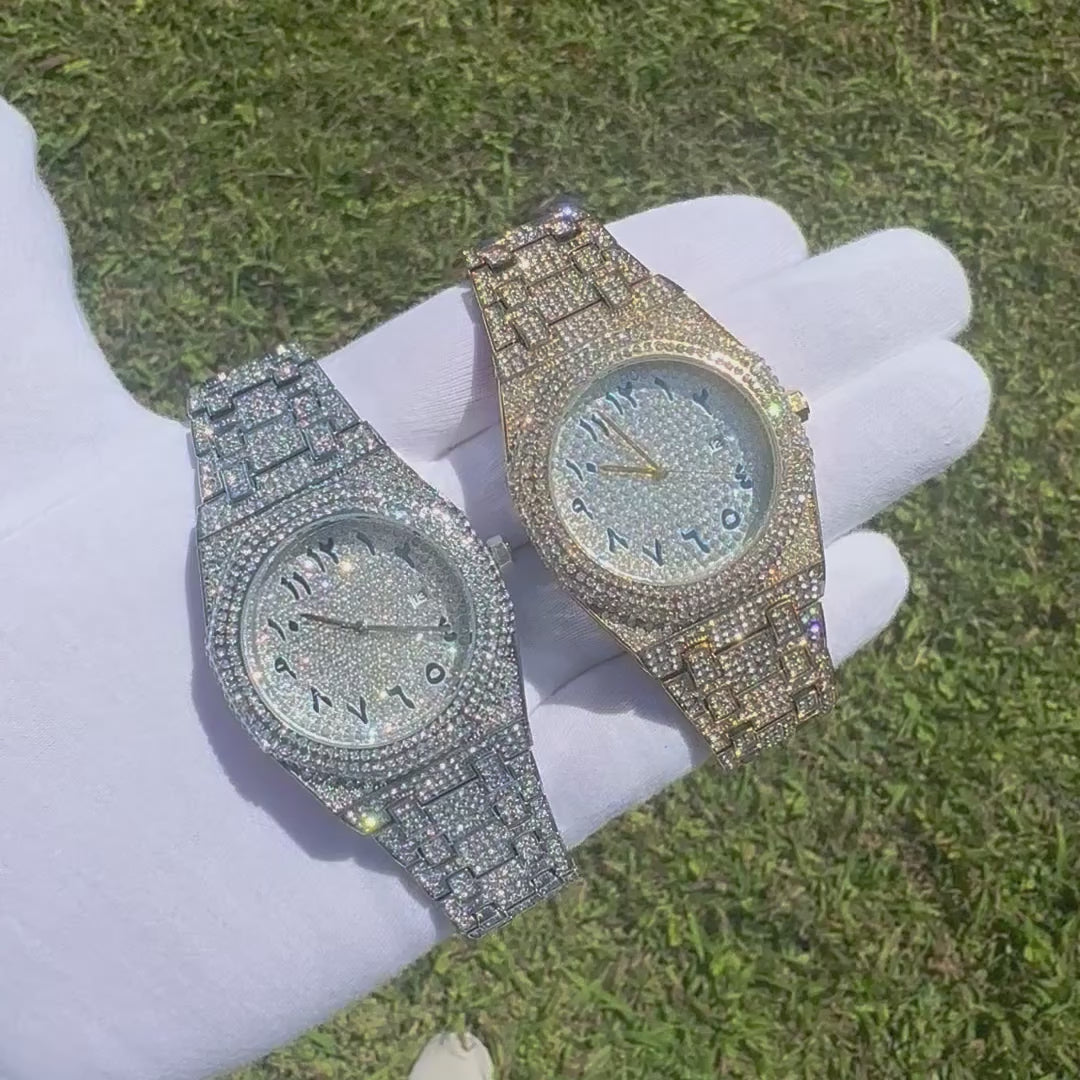 Bust Down Date Arabic Numerals VVS Iced Out Diamond Watch