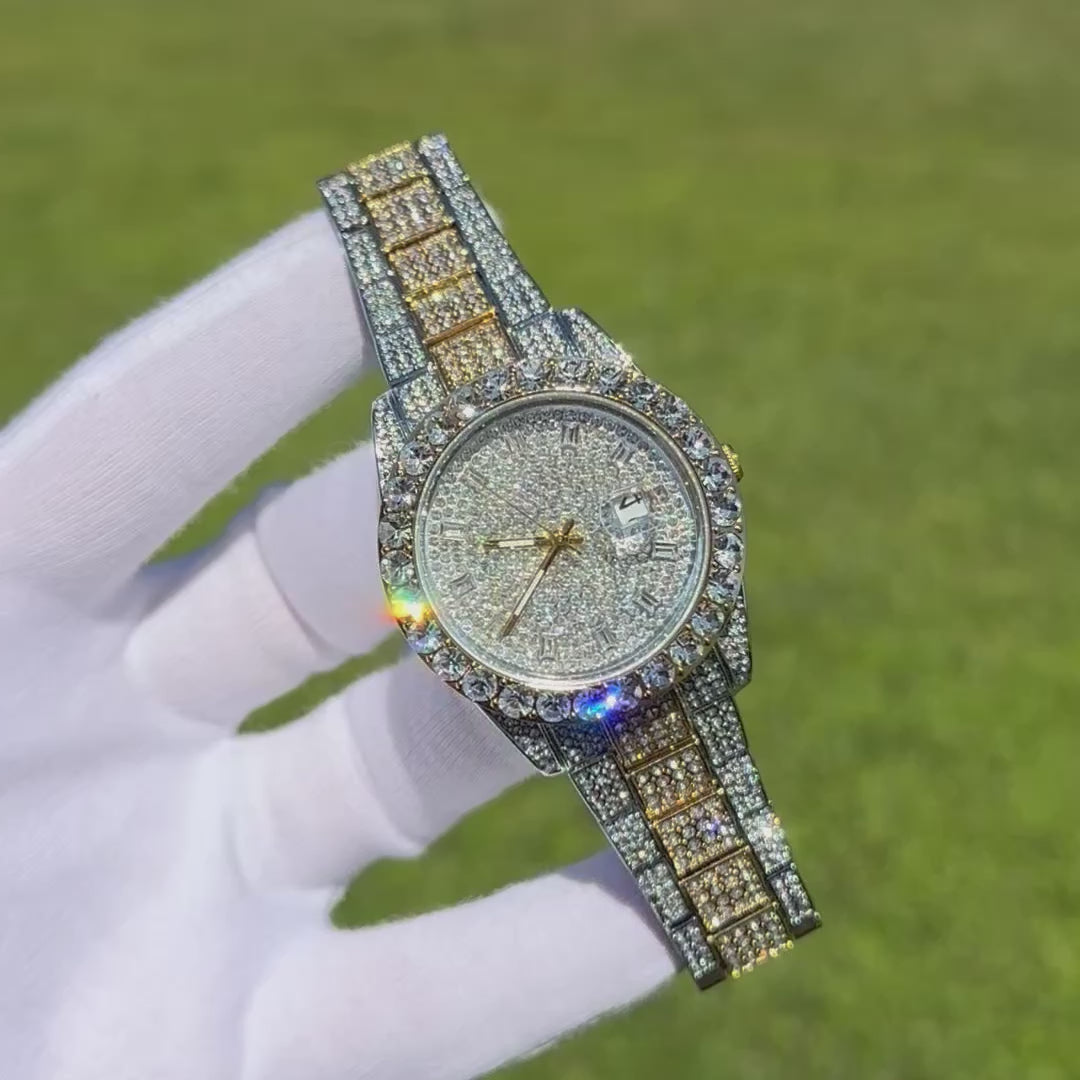 Double Diamond Baguette Numerals Iced Out Diamond Watch