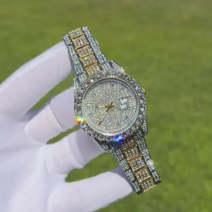 Double Diamond Baguette Numerals Iced Out Diamond Watch