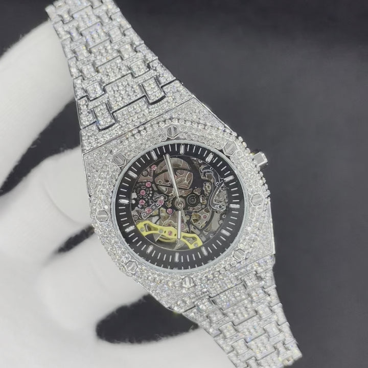 Self-Wind Mechanical Skeleton Iced Out Diamond Watch