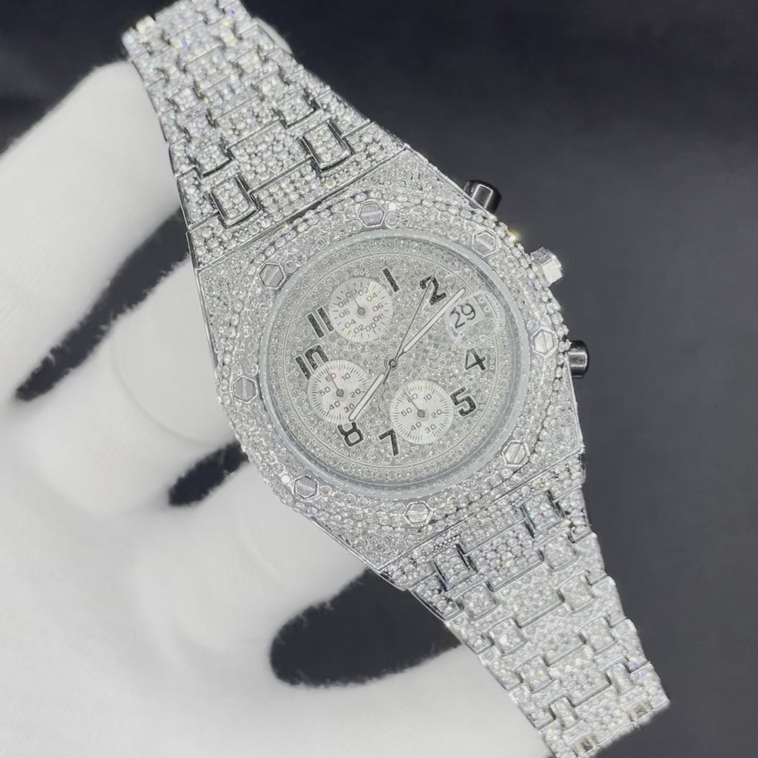 Bust Down Date Chronograph Iced Out Diamond Watch