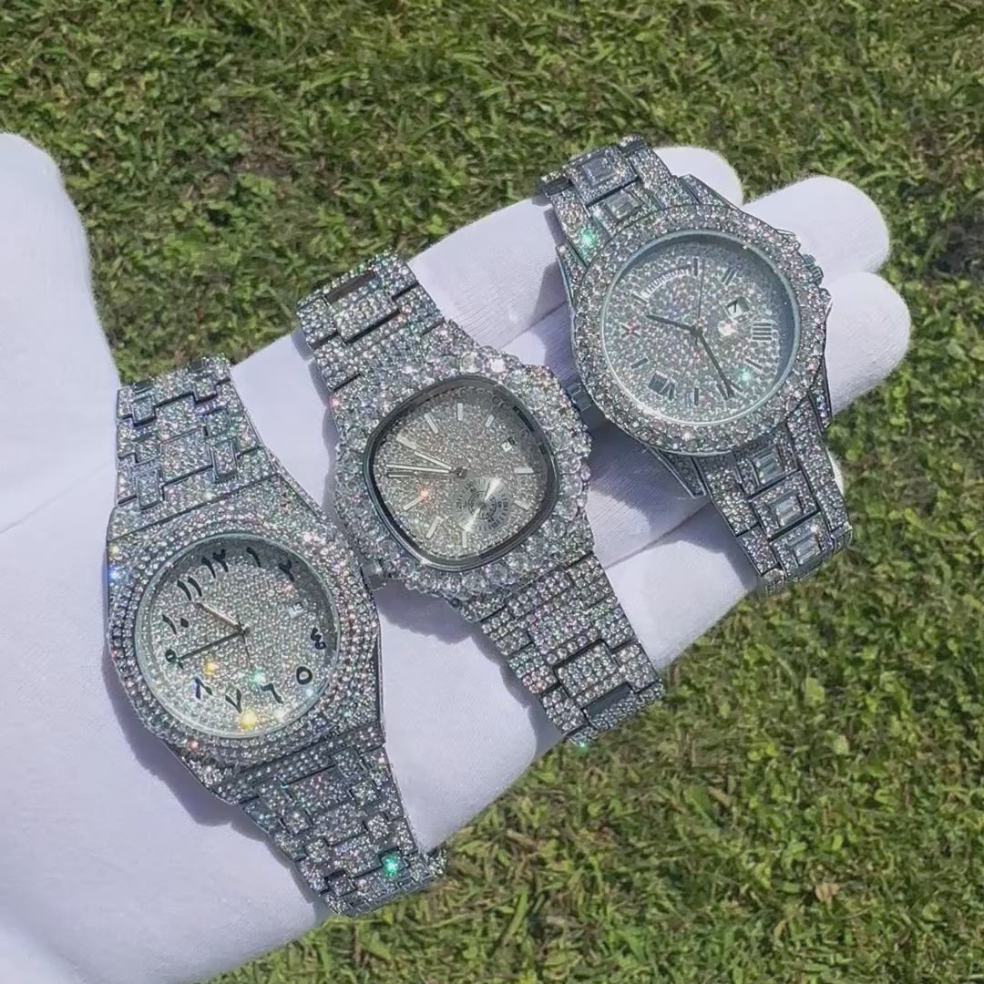 Day Date Roman Numerals VVS Iced Out Diamond Watch