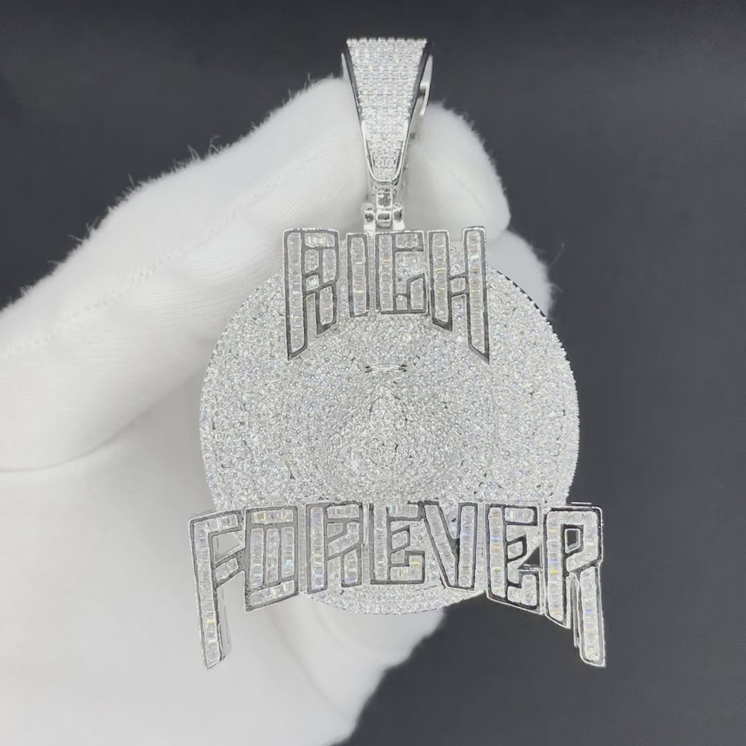 Rich Forever Money Bag Iced Out Letter Diamond Pendant Necklace
