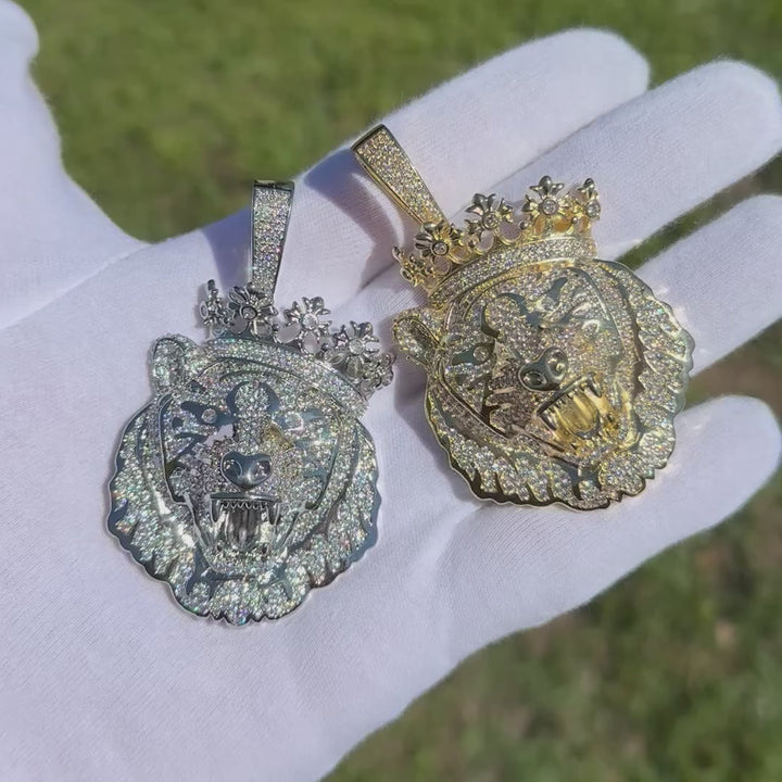Crowned Tiger Iced Out Diamond Pendant Necklace