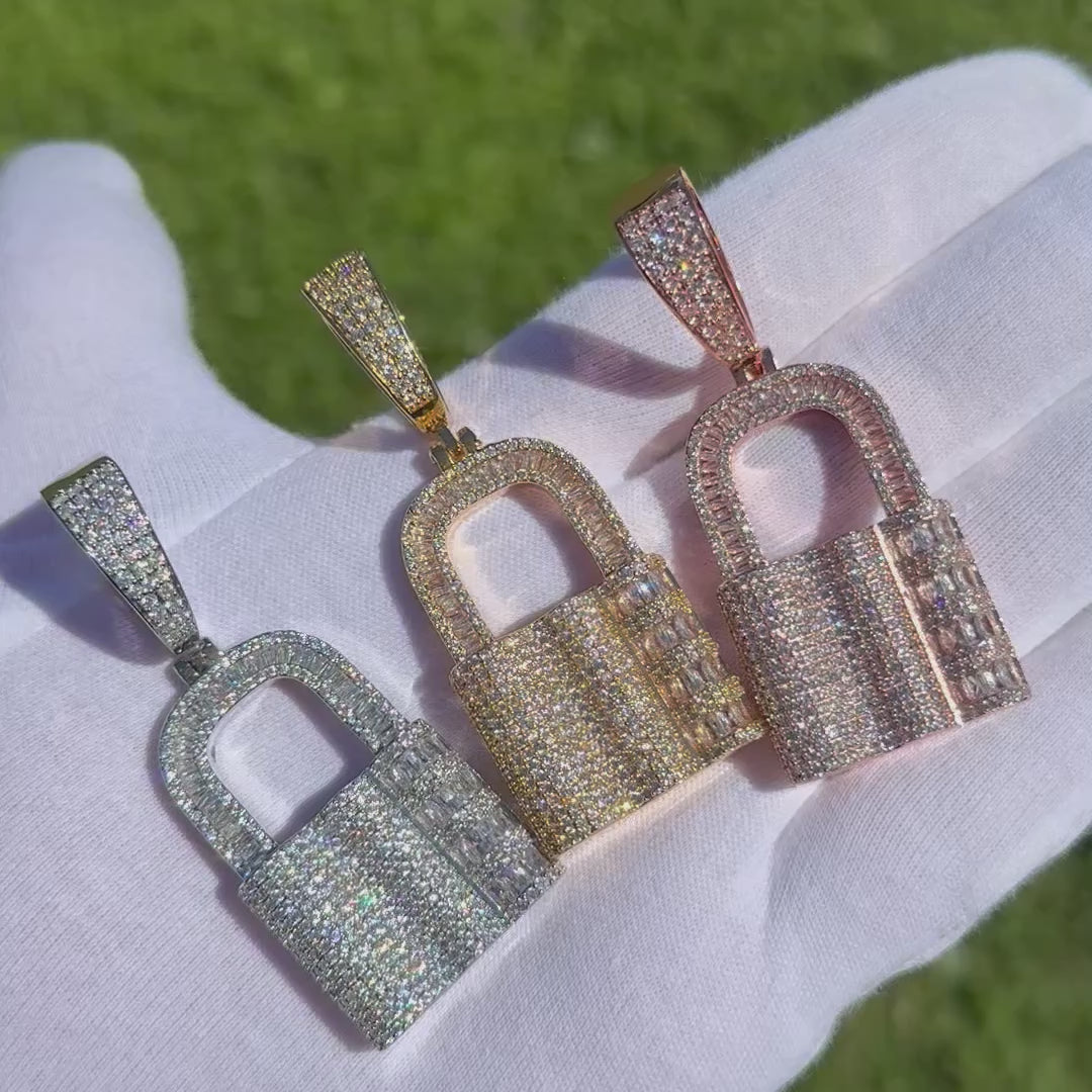 Lock Iced Out Diamond Pendant Necklace