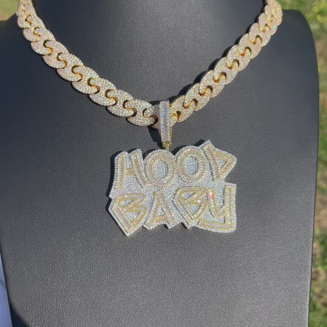 Hood Baby Duo Color Iced Out Letter Diamond Pendant Necklace