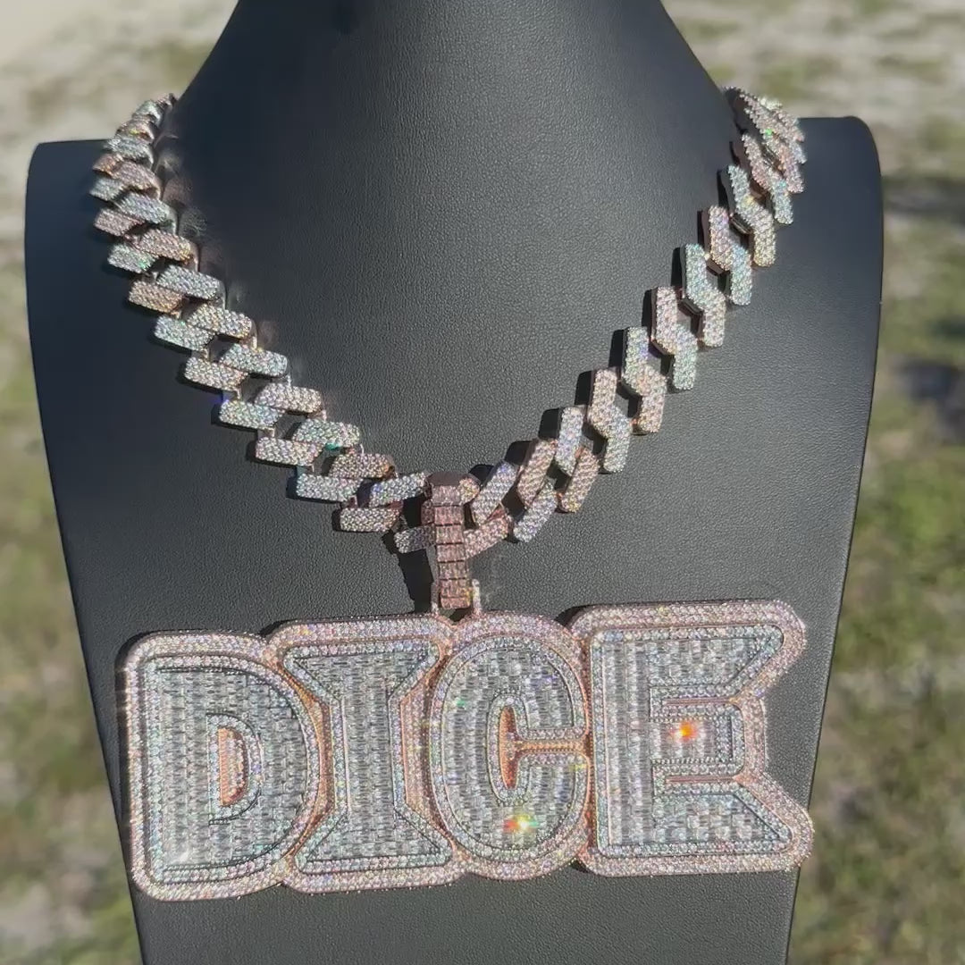 Lux Design Two Layers Iced Out Personalized Custom Name Necklace Pendant