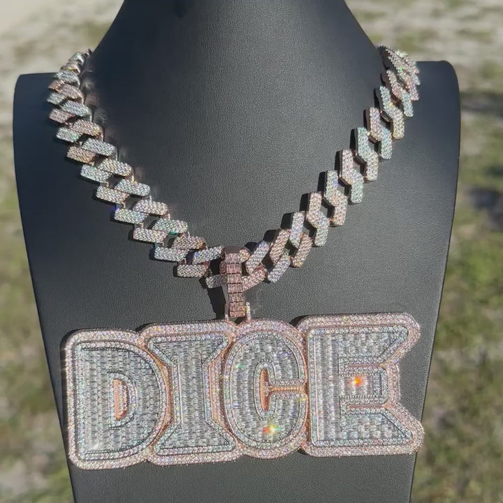 Lux Design Two Layers Iced Out Personalized Custom Name Necklace Pendant
