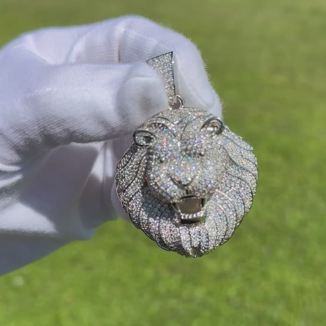 Lion Head Iced Out Diamond Pendant Necklace