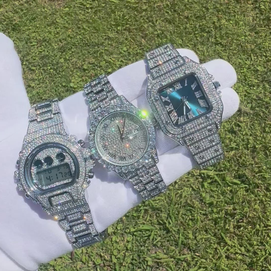 Bling Tennis Body Roman Numerals Iced Out Diamond Watch