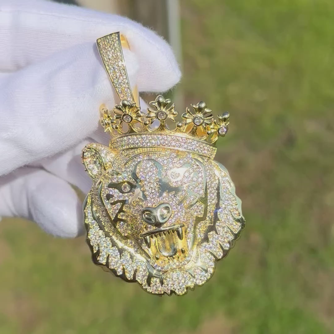 Crowned Tiger Iced Out Diamond Pendant Necklace