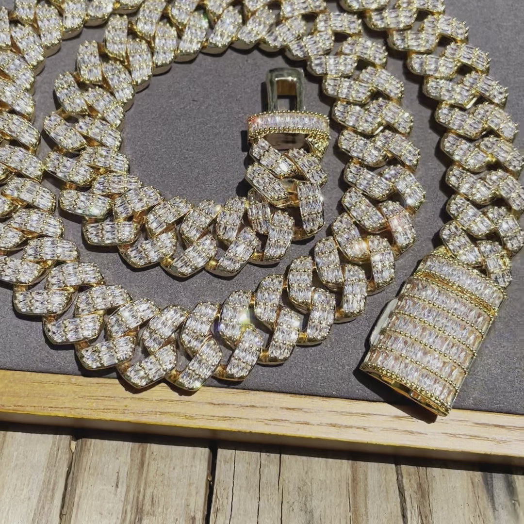 15MM Gold Baguette Iced Out Chain Necklace