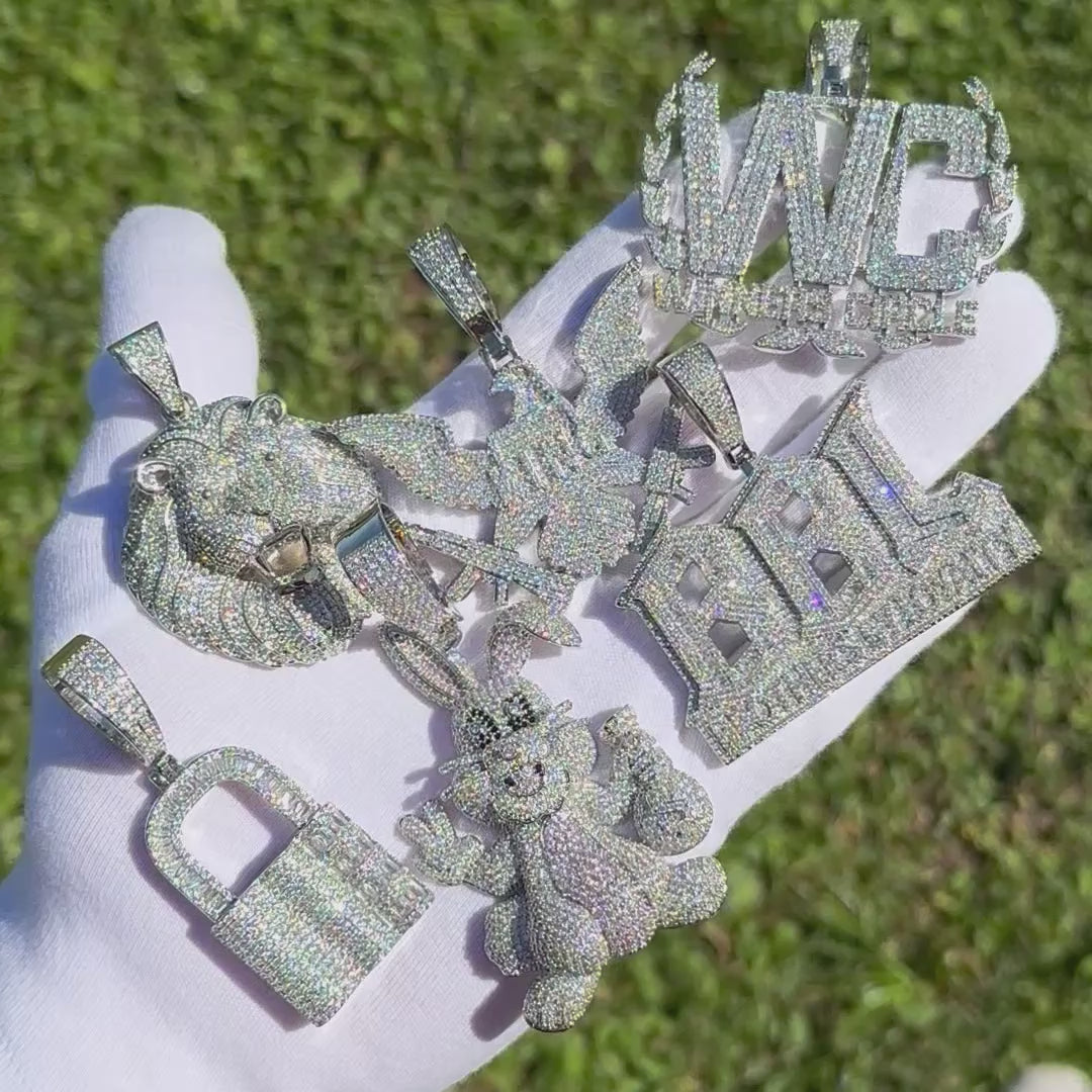 King on Bald Eagle with AKs Iced Out Letter Diamond Pendant Necklace