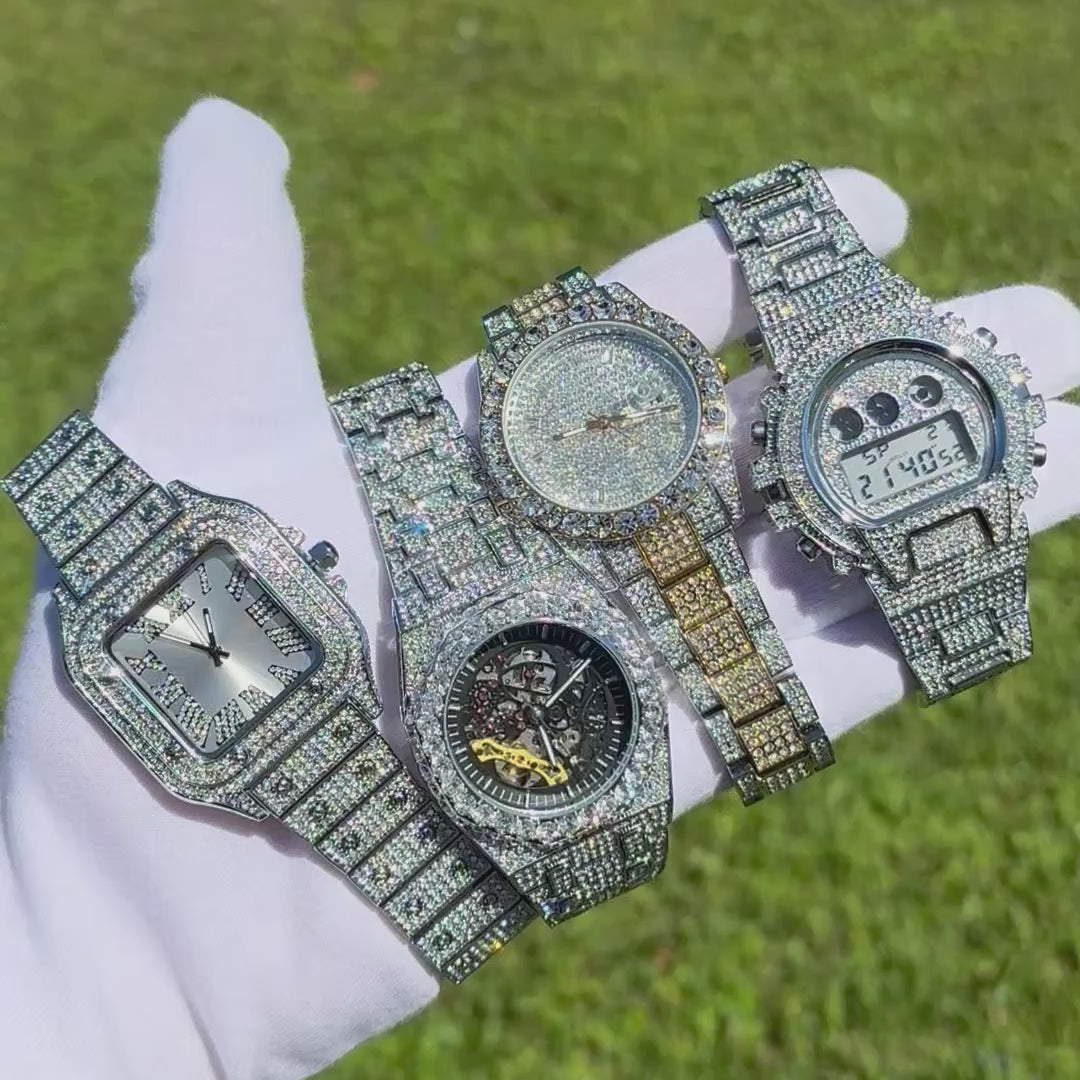 Self-Wind Mechanical Skeleton Iced Out Diamond Watch