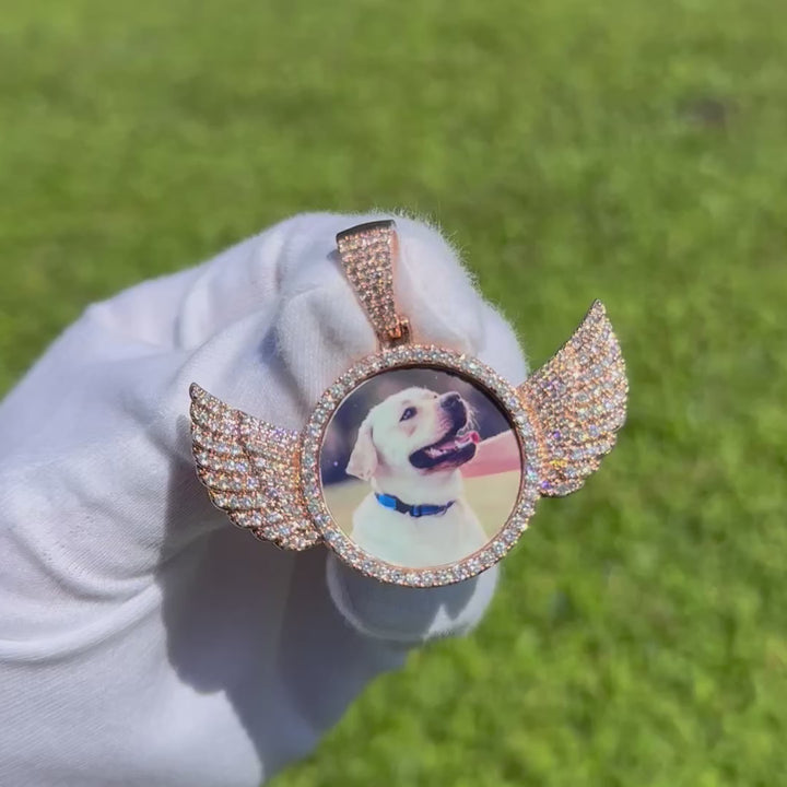 Wings Pave Charm Tennis Custom Photo Picture Pendant Necklace