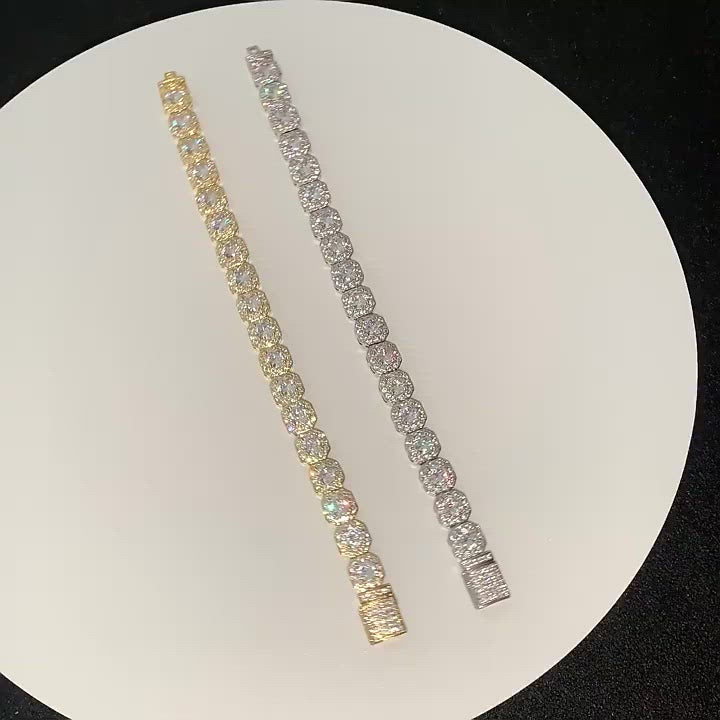 8MM Iced Out Tennis Chain Bangle Square Charm Bracelet
