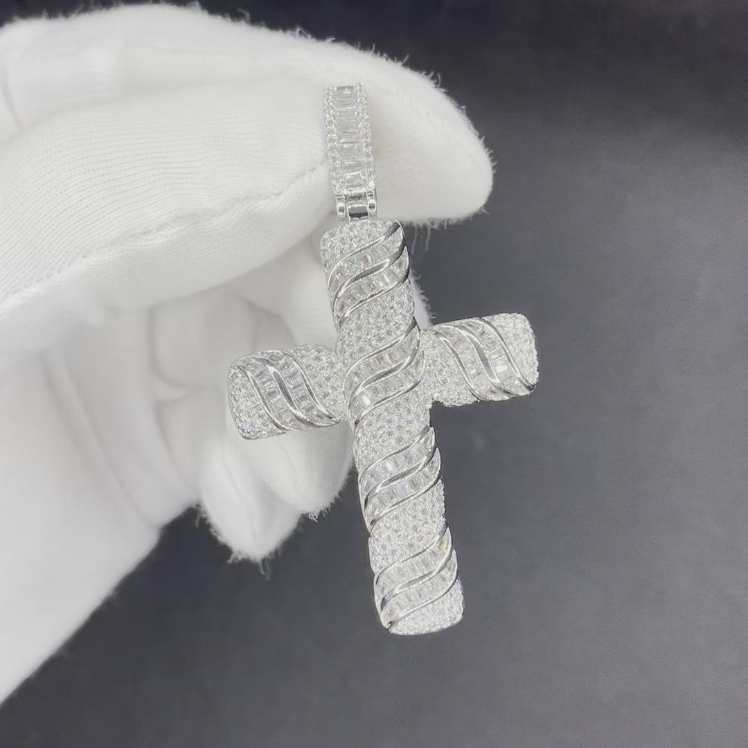 Cross Baguette Steel Edition Iced Out Diamond Pendant Necklace