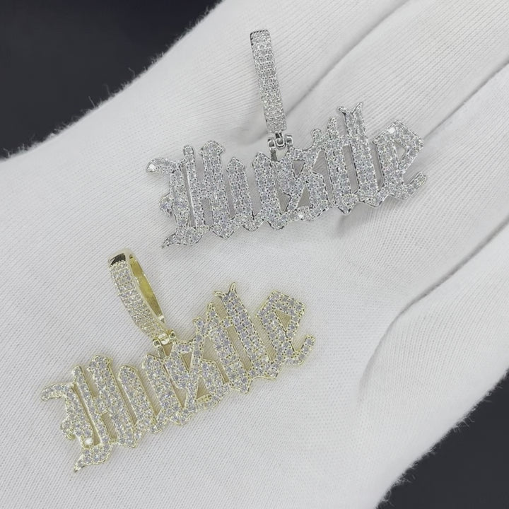 Hustle Iced Out Letter Diamond Pendant Necklace